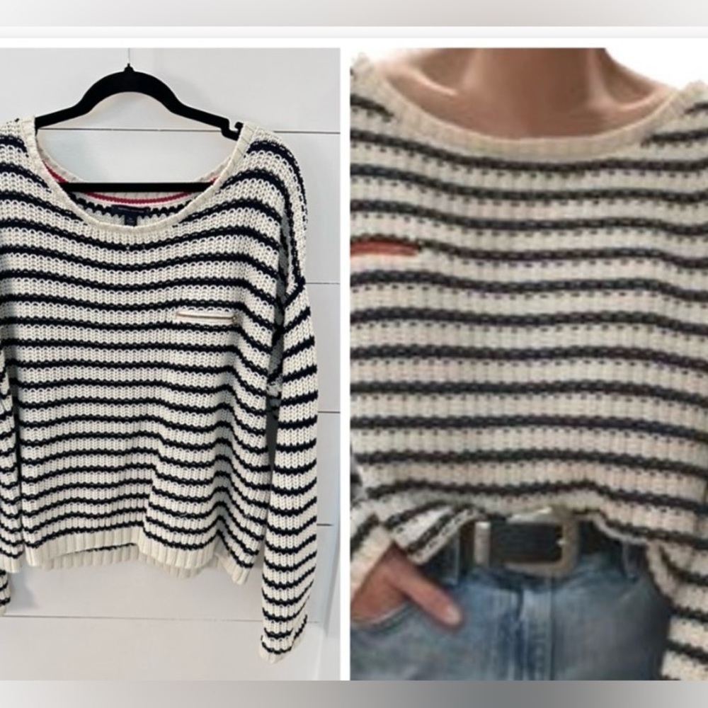 TOMMY HILFIGHER XXL 100% Cotton white-blue chunky oversized nautical sweater